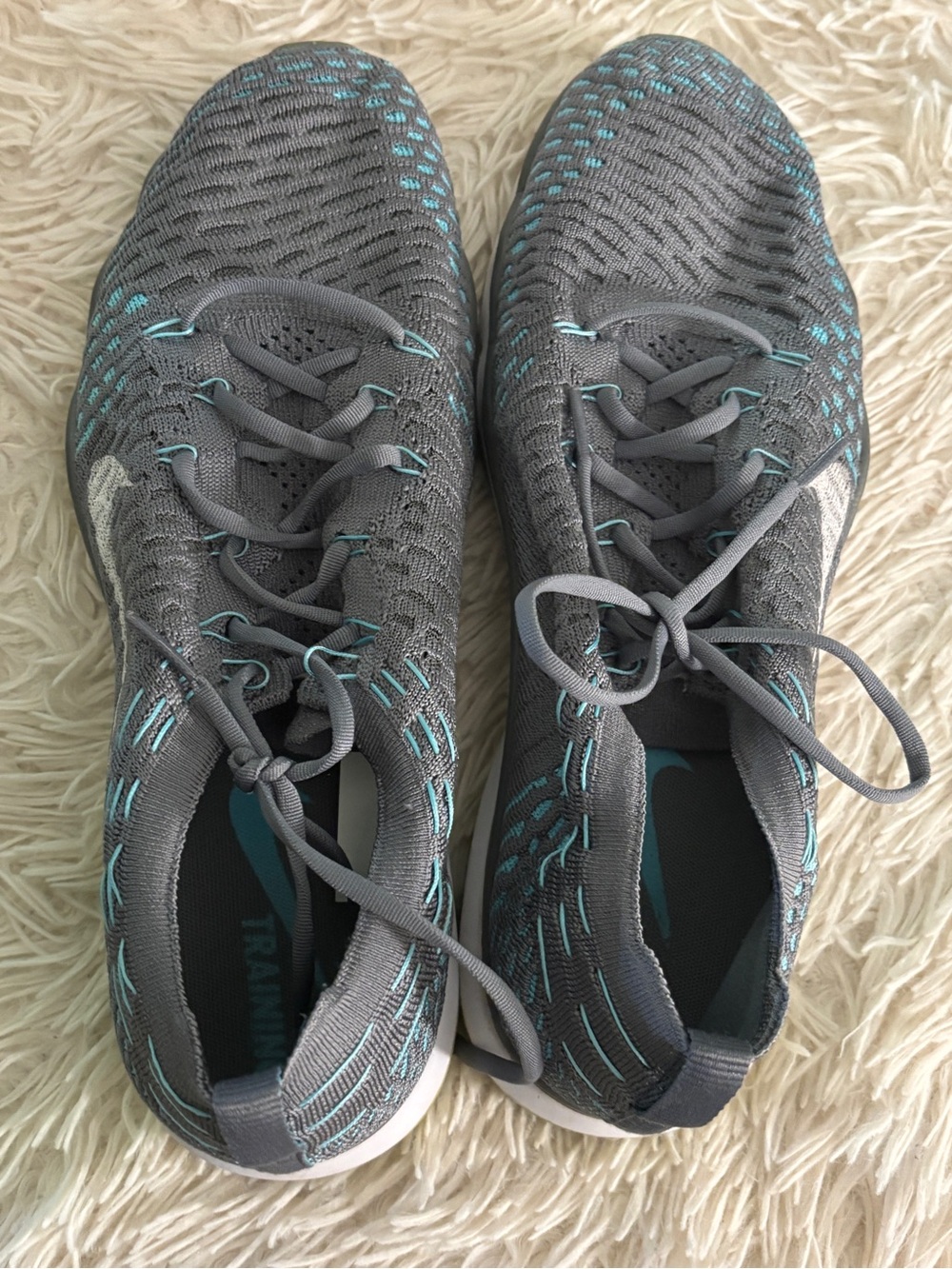 Nike Women’s Gray Knit Training Sneakers with Teal Highlights